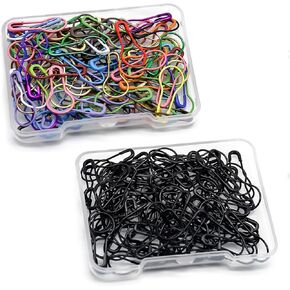 200 قطعة من دبابيس الأمان الصغيرة من K&janet6am، دبوس القرع المعدني، قلم غرز كروشيه كالاباش، دبابيس لمبة أمان معدنية للحياكة والمشروعات اليدوية، تتضمن صندوقين للتخزين، أسود وملون in Kuwait