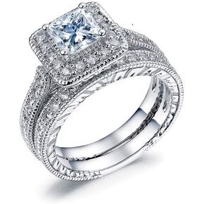 Stackable Rings Set for Women Square Rings Sterling Silver Sparkly Cubic Zirconia Wedding Band Bridal Set Stacking Valentines Gift Size 5, 6，7，8，9，10