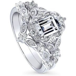 BERRICLE Sterling Silver Chevron Wedding Engagement Rings Cubic Zirconia CZ Halo Ring Set for Women, Rhodium Plated Size 4-10