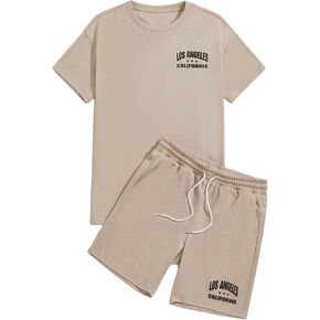 SOLY HUX Men's 2 Piece Summer Outfit Letter Print Short Sleeve T Shirt and Drawstring Track Shorts in Saudi Arabia