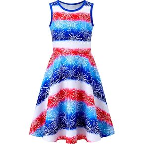 Ahegao Girl's Floral Sleeveless Dresses Kids One Piece Sundress for Casual School 4-13 Years Old