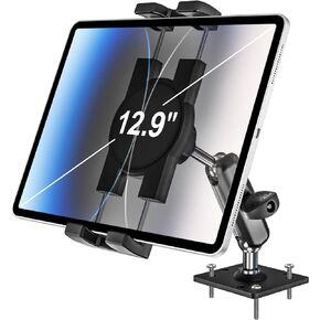 woleyi Heavy Duty Drill Base Tablet Holder for Car/Truck - [Metal 360° Adjustable Arm] Dashboard Tablet Car Mount for Semi/Business Vehicle/Desktop/Wall, for 4-12.9" iPad Pro/Air/Mini/Galaxy Tab/Phone