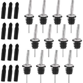 AOZITA 12 Pack Stainless Steel Liquor Bottle Pourers Tapered Spout with Long Dust Caps, Oil Dispenser Bottle Spouts for Pours Liquor, Vinegar, Syrup or Olive Oils