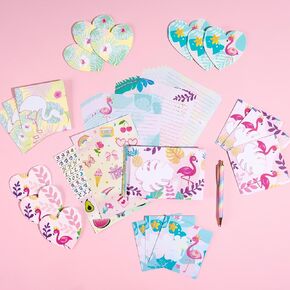 WERNNSAI Kids Stationery Set Flamingo Girls Stationery Set Teens Summer Penpal Kit Pink Paper Letter Writing Set Stationery Writing Sheets with Envelopes,Greeting Cards, Stickers, Pen, Girls Gift