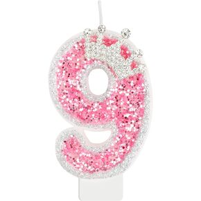 2.95 Inch Birthday Candle for Cake, Pink Birthday Candles Number Candles for Birthday Cakes with Crown Large Sparkler Candles for Cake Topper Decoration (Pink Crown 0)
