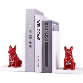 Resin Bulldog Book Ends Home Decor Modern Dog Stature Bookends Animal Book Stopper Decorative for Heavy Book, Unique Book Lover Gift (Black)