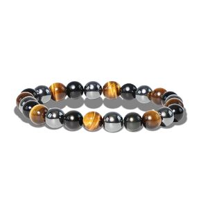 Natural Tiger Eye Black Onyx Hematite Black Obsidian Beads Bracelet Multi-Strand Bracelet with Elastic String Protection, Healing, Anxiety Chakra Balancing Attraction Confidence (TigerEye Women)