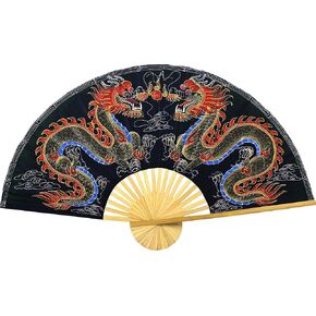 Dragons Folding Wall Fan Hand-painted Chinese Decor Artwork (60 inch wide, Maroon Dragons) in Kuwait