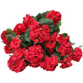4PCS Artificial Geranium Flowers Red Faux Silk Geranium Floral Bushes 14.2 Inches for Outdoor Decor Planter Pot Indoor Garden Patio Table Centerpiece