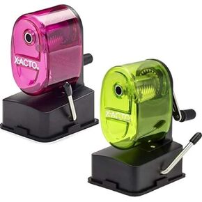X-Acto 2012687 Bulldog Vacuum Wall Mount Manual Pencil Sharpener, Assorted Colors (2 Pack), See-through Receptacle, Affix to Any Nonporous Surface, X-ACTO Hardened Helical Cutter