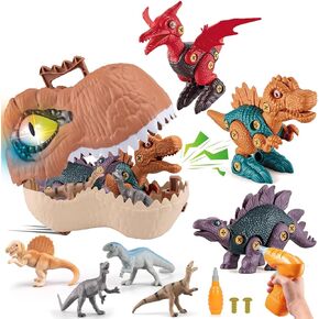 Take Apart Dinosaur Toys for Kids 3-5 5-7 STEM Construction Building Kids Toys with Electric Drill for 3 4 5 6 7 8 Boys dino Toys with Sound & Light, Educational Toy Gift for Party Christmas Birthday