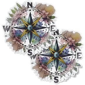 Not All Those Who Wander are Lost Sticker - Floral Watercolor Compass Decal | 3"x3", 2 pieces, by Flippin Stickers