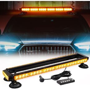 Amber 38.5" LED Rooftop Strobe Lights Bar, Double Side Flashing Emergency Hazard Caution Warning Beacon Lightbar w/Magnetic Base for Construction Vehicles Tow Trucks Vans Tractor Snowplow…
