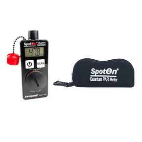 SpotOn Quantum PAR and DLI Meter displays Real-time photosynthetic Light Levels. DLI Mode Shows Average 24 HR PPFD.