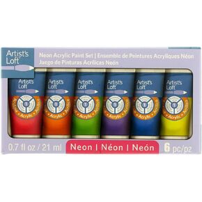 Artist's Loft 6 Assorted Neon Acrylic Paint Set Academic Level Paint For Drawing, Painting, Art & Crafts Supplies - 1 Pack