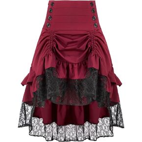 Women's Steampunk Retro Gothic Classy Pleated Asymmetric Hi-Low Lace Banquet Skirt