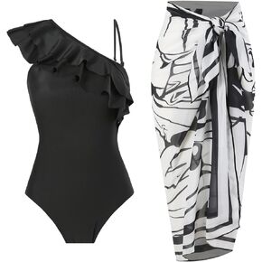 IMEKIS المرأة 2 قطعة ملابس السباحة Monokini مع الغطاء الكشكشة الاستوائية مجموعة البكيني الصيف عطلة لباس سباحة