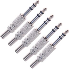 Nightwolf ® 5PCS 1/4 Inch 6.35mm Stereo Male Metal Connector with Spring Strain Relief Plug Coax Audio Mic Solder Adapter