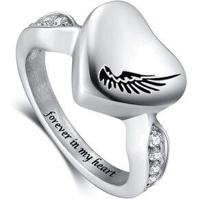Angel Wing Ring for Ashes for Women Cremation Rings for Ashes Heart Urn Rings Stainless Steel Finger Ring