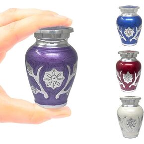 Sunflower Keepsake Urn for Ashes - Miniature Urns - Mini Jar - Token Urn with Velvet Bag (Blue Pearl)