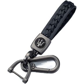Black Color Car Logo Keychain Leather Braided Weave Key Lanyard Key Ring Car Accessories (Fit Maserati)