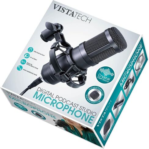 Digital Podcast Studio Microphone USB Plug and Play, Built-in Noise Reduction, Compatible with PC and Mac, High Sampling Rate, Crystal Clear Sound, for Recording, Singing, Streaming in Saudi Arabia