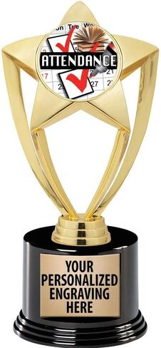 Crown Awards Attendance Trophy, 8" Gold Star Perfect Attendance Trophies with Deluxe Round Base Prime in Saudi Arabia