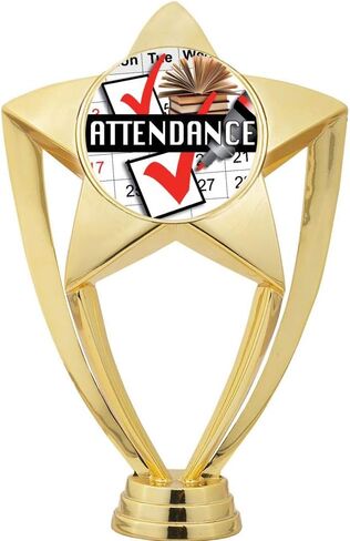 Crown Awards Attendance Trophy, 8" Gold Star Perfect Attendance Trophies with Deluxe Round Base Prime in Saudi Arabia