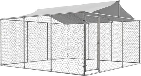 15x 15x 7.6FT بيت الكلب كبير في الهواء الطلق مع سقف مظلة مقاوم للماء للأشعة فوق البنفسجية وقفل آمن، وصلة سلسلة شديدة التحمل مضادة للصدأ DogRun House، المشي في DogCage الصلب أقلام الحيوانات الأليفة للفناء الخلفي in Saudi Arabia