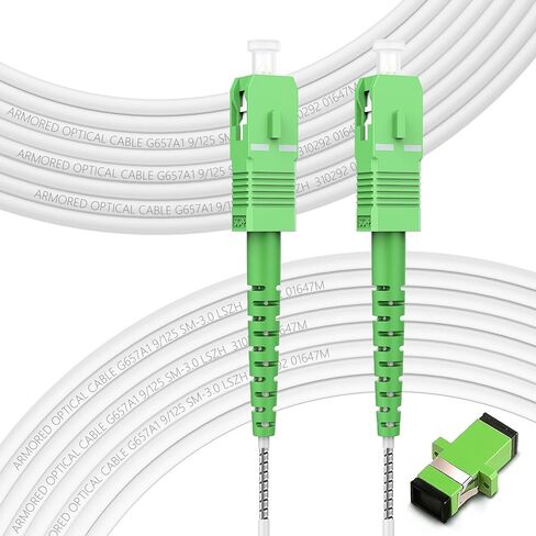 30m/98ft OS2 SC/APC to SC/APC Fiber Cable, Armored OS2 Single Mode Fiber Patch Cable - Simplex - 9/125um OS1/OS2 Compatible LSZH White OD-3.0mm, Cable Length Option: 1m-30m in Saudi Arabia