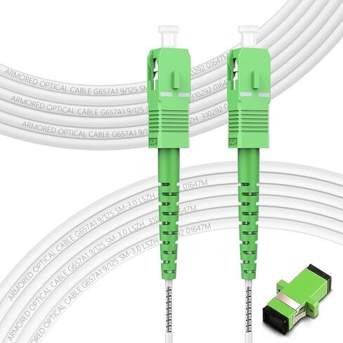 30m/98ft OS2 SC/APC to SC/APC Fiber Cable, Armored OS2 Single Mode Fiber Patch Cable - Simplex - 9/125um OS1/OS2 Compatible LSZH White OD-3.0mm, Cable Length Option: 1m-30m in Saudi Arabia