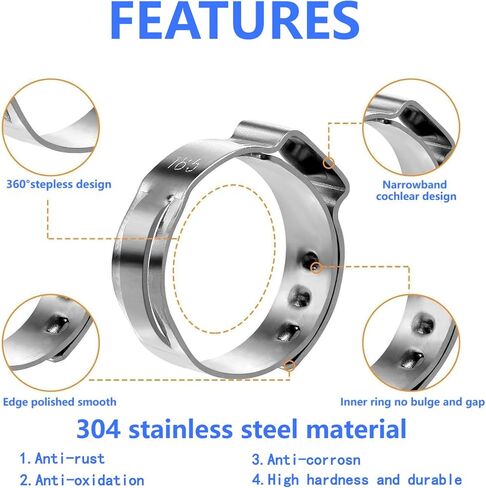 160Pcs (6mm-25.6mm)1/4"-1"Single Ear Hose Clamp Hose Crimp Clamps Ear Crimp Rings Ear Stepless Hose Clamp Pinch Clamps for Hose Pipe Clamp Tools (Single Ear Hose Clamps Kit) in Saudi Arabia