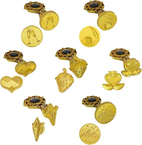 Wax Seal Stamp Set 7 Pcs Stamps with Gift Box, Seal Wax Stamps Copper Heads with Metal Handle, Wax Seal Kit for Cards Envelopes Letters Wedding Gifts (Heart, Ice Cream, Strawberry, Mountain) in Saudi Arabia