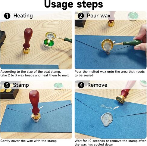 Wax Seal Stamp Set 7 Pcs Stamps with Gift Box, Seal Wax Stamps Copper Heads with Metal Handle, Wax Seal Kit for Cards Envelopes Letters Wedding Gifts (Heart, Ice Cream, Strawberry, Mountain) in Saudi Arabia