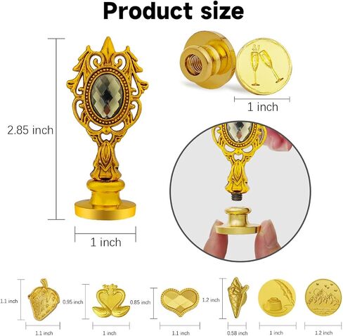 Wax Seal Stamp Set 7 Pcs Stamps with Gift Box, Seal Wax Stamps Copper Heads with Metal Handle, Wax Seal Kit for Cards Envelopes Letters Wedding Gifts (Heart, Ice Cream, Strawberry, Mountain) in Saudi Arabia