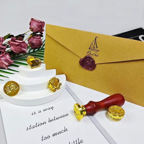 Wax Seal Stamp Set 7 Pcs Stamps with Gift Box, Seal Wax Stamps Copper Heads with Metal Handle, Wax Seal Kit for Cards Envelopes Letters Wedding Gifts (Heart, Ice Cream, Strawberry, Mountain) in Saudi Arabia