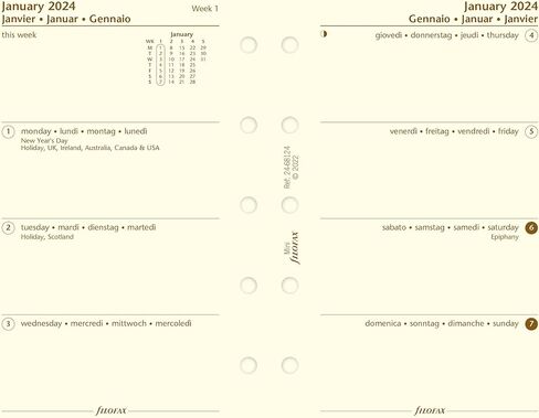 Filofax Malden Organizer, Mini Size, Orchid - Tactile, Full Grain Buffalo Leather, Five Rings, with Cotton Cream Week-to-View Calendar Diary, Multilingual, 2024 (C025818-24) in Kuwait