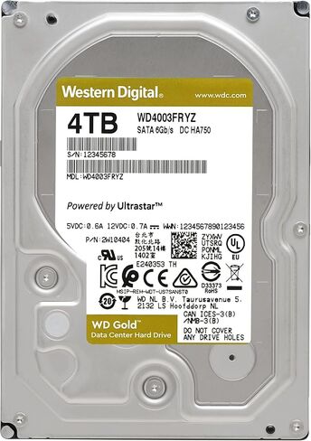 محرك الأقراص الصلبة الداخلي ويسترن ديجيتال 4 تيرابايت WD Gold Enterprise Class - فئة 7200 دورة في الدقيقة، SATA 6 جيجابايت/ثانية، ذاكرة تخزين مؤقت 256 ميجابايت، 3.5 بوصة - WD4004FRYZ in Saudi Arabia