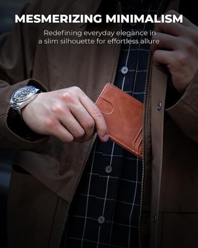 محافظ جيب أمامية بسيطة للرجال، محفظة حجب RFID رفيعة ثنائية الطي - جلد محبب بالكامل مع هدية مشبك نقود in Kuwait