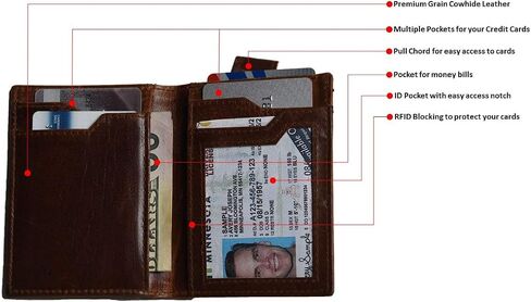 محفظة جيب أمامية ثنائية الطي مصنوعة يدويًا من الجلد الطبيعي بتصميم نحيف مع خاصية حجب RFID in Saudi Arabia