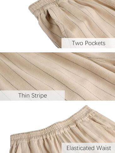 Les umes Womens Wide Leg Linen Cropped Pants High Waist Stripe Ankle Pants Loose Casual Plus Size Trousers with Pockets in Saudi Arabia