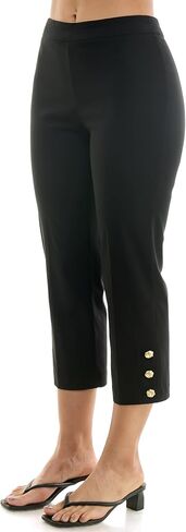 Zac & Rachel Women's Pull on Millenium Capri Pant with Elegant Triple Gold Button Ankle Detail in Kuwait