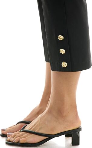 Zac & Rachel Women's Pull on Millenium Capri Pant with Elegant Triple Gold Button Ankle Detail in Kuwait