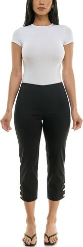 Zac & Rachel Women's Pull on Millenium Capri Pant with Elegant Triple Gold Button Ankle Detail in Kuwait