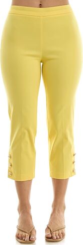 Zac & Rachel Women's Pull on Millenium Capri Pant with Elegant Triple Gold Button Ankle Detail in Kuwait