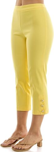 Zac & Rachel Women's Pull on Millenium Capri Pant with Elegant Triple Gold Button Ankle Detail in Kuwait