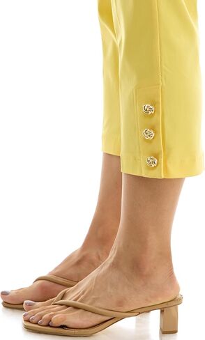 Zac & Rachel Women's Pull on Millenium Capri Pant with Elegant Triple Gold Button Ankle Detail in Kuwait
