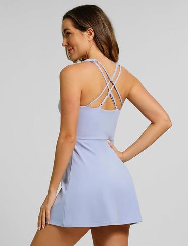 ABOCIW Women Tennis Dress with Shorts V Neck Strappy Exercise Workout Golf Sports Athletic Dress in Saudi Arabia