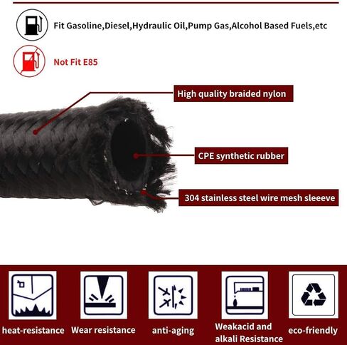 MOOSUN 10AN 5/8 بوصة نايلون مضفر CPE طقم خرطوم الوقود 20FT أسود (14.27 مم ID) in Kuwait