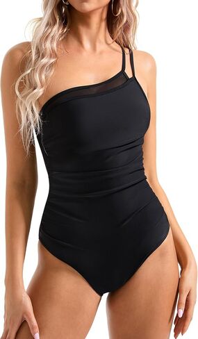 SUUKSESS Women Tummy Control One Piece Swimsuit Mesh One Shoulder Bathing Suit in Saudi Arabia